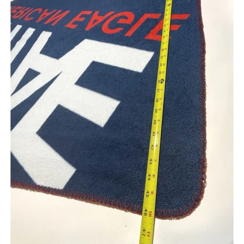 American Eagle Fleece Blanket Blue with Red & White Large Spellout Logo 62